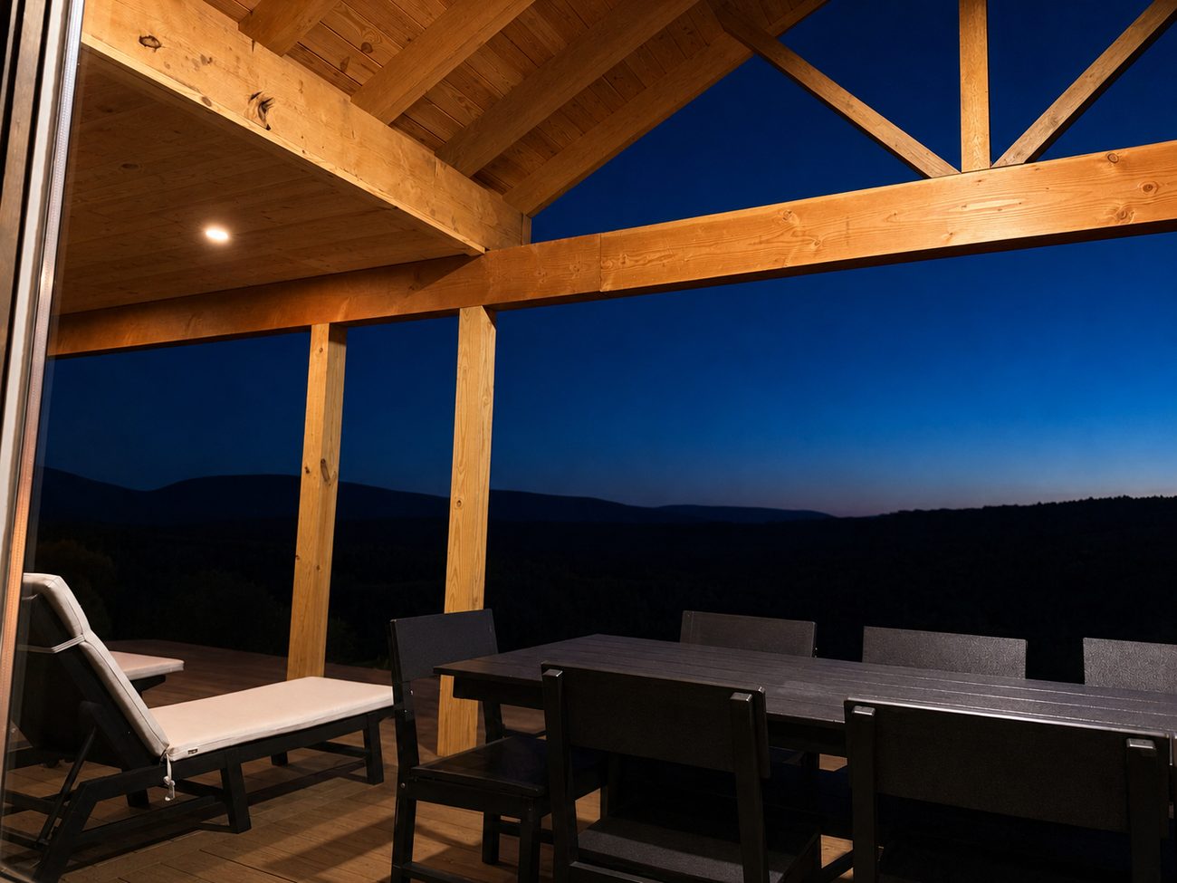 The covered deck at night